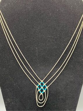 Native Made 20 Inch 3 Strand Sterling Liquid Silver And Turquoise Necklace